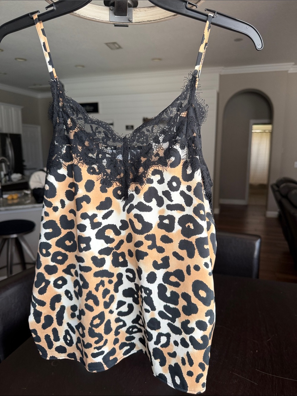 Leopard Lace-Trim Cami - Black & Tan